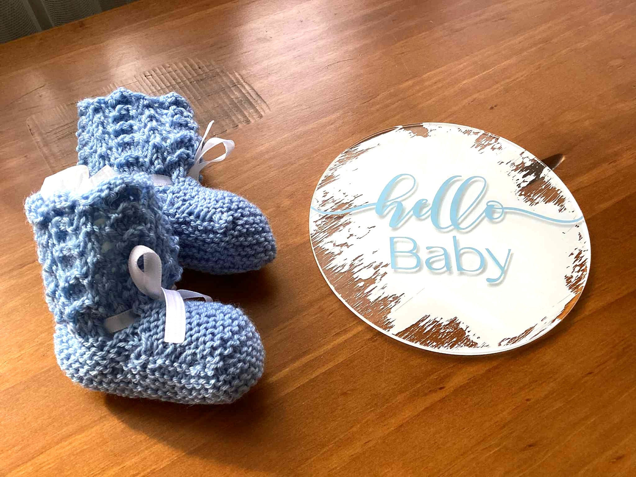 Gift Set - Acrylic Hello Baby or Hello World Sign and Booties