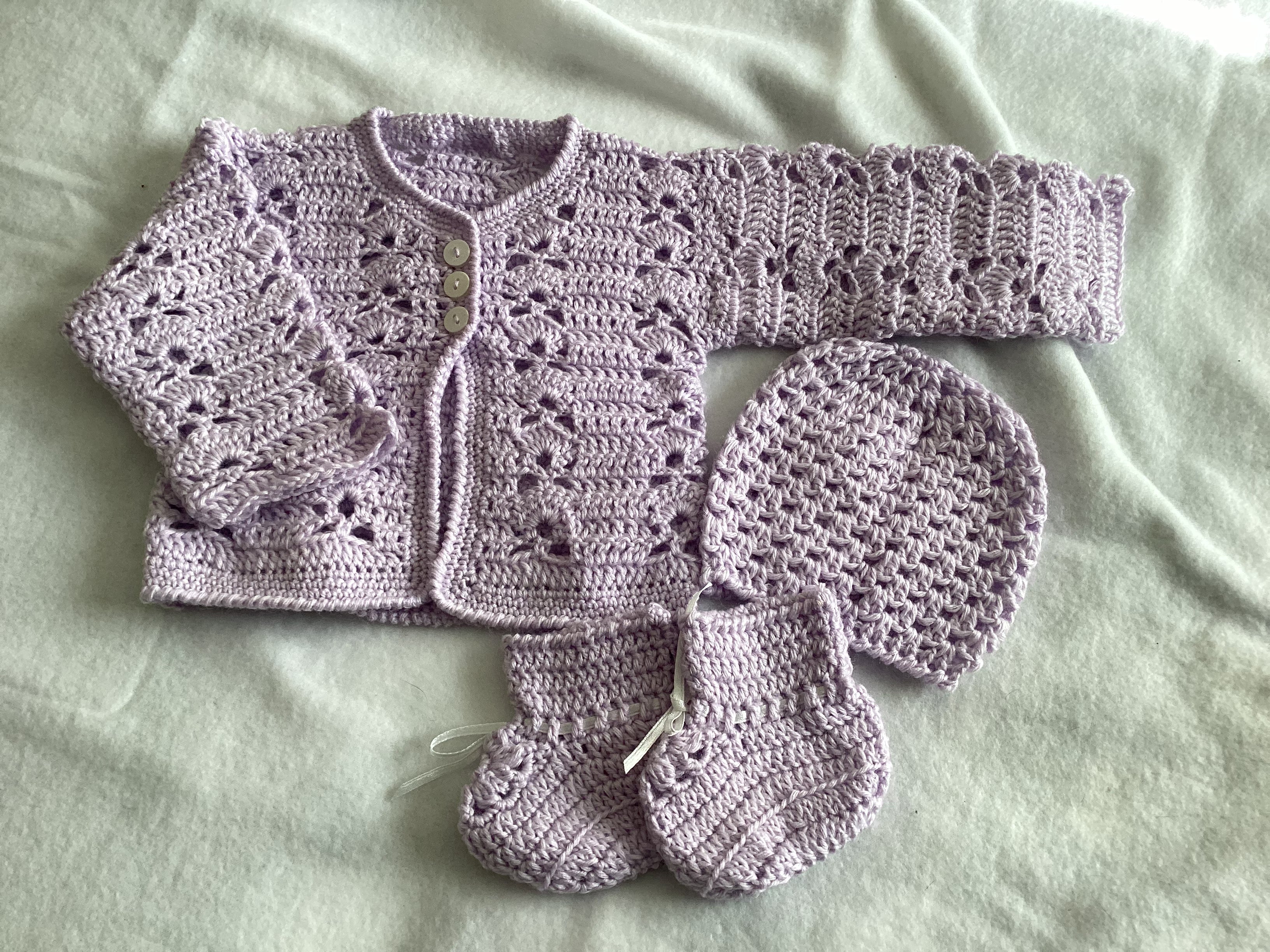 Crochet Cardigan, Hat and Booties