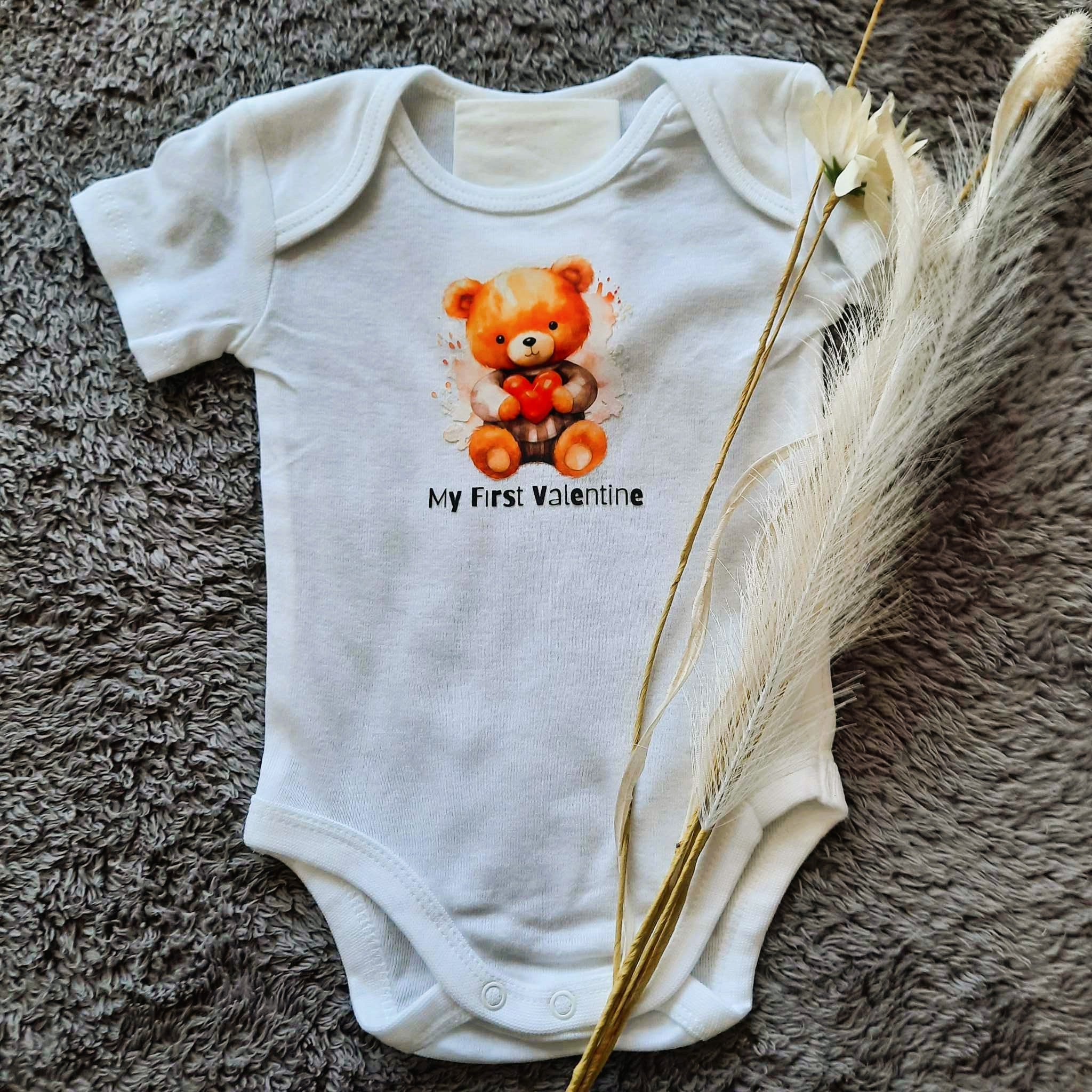My First Valentine Bear and Heart Onesie