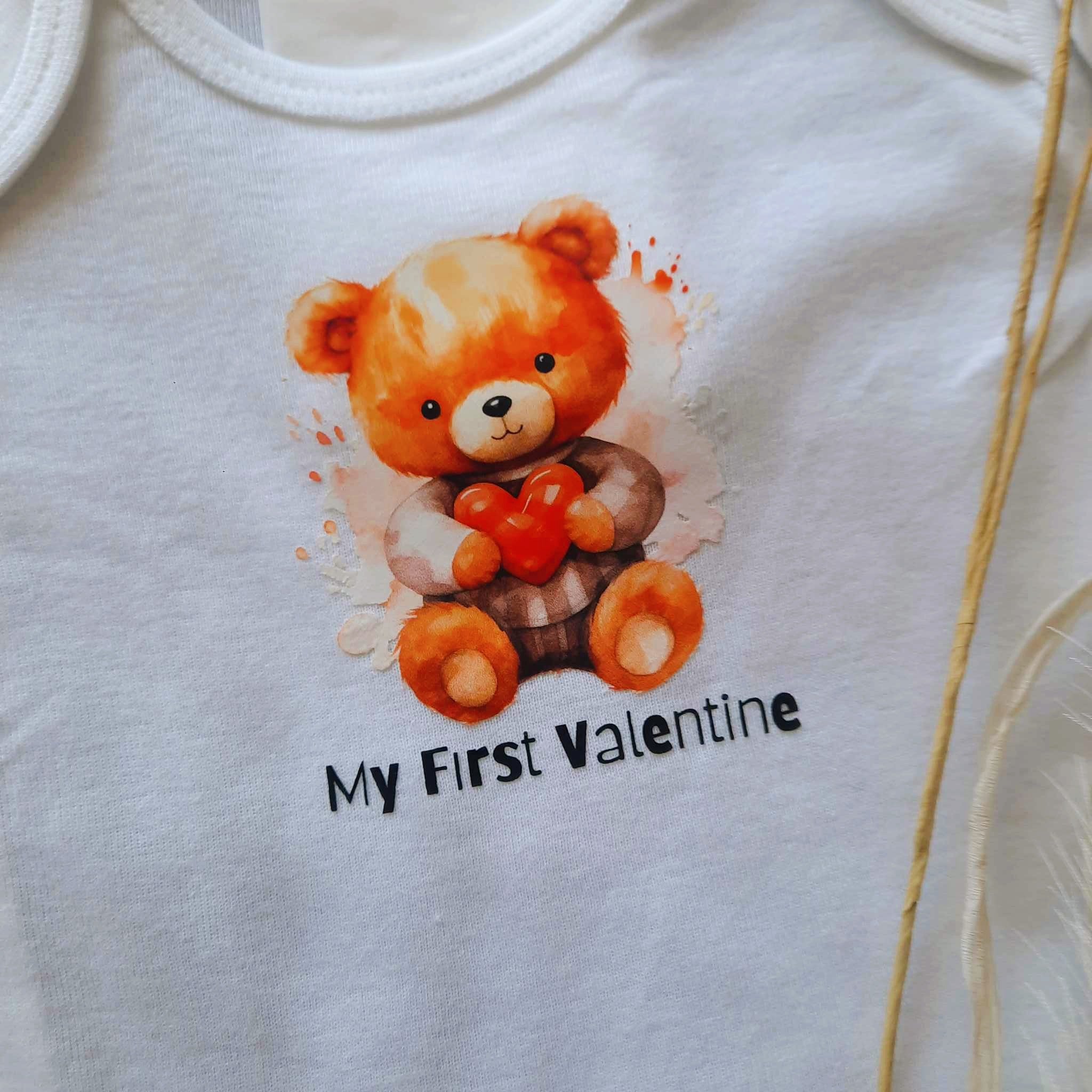 My First Valentine Bear and Heart Onesie