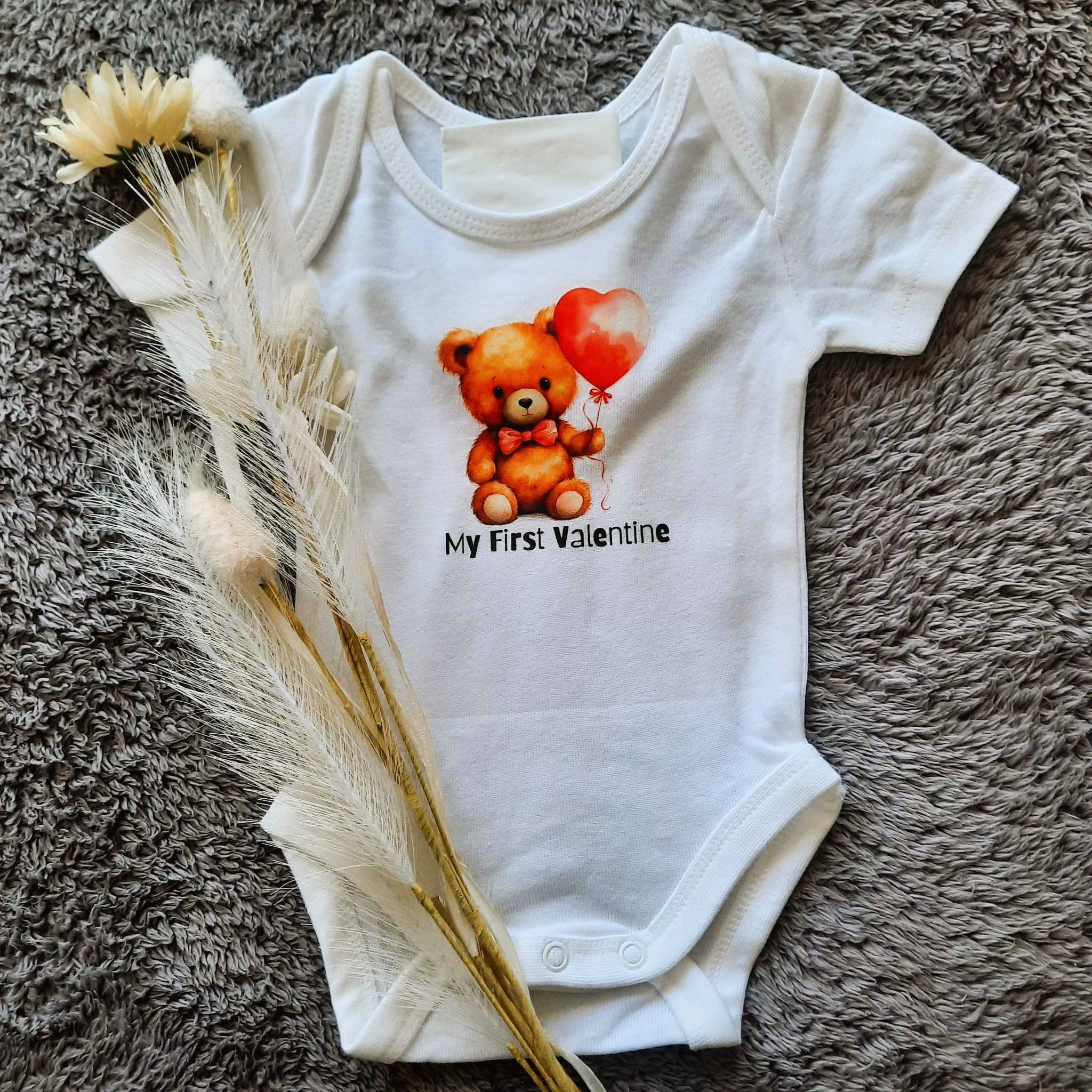 My First Valentine Bear and Heart Onesie