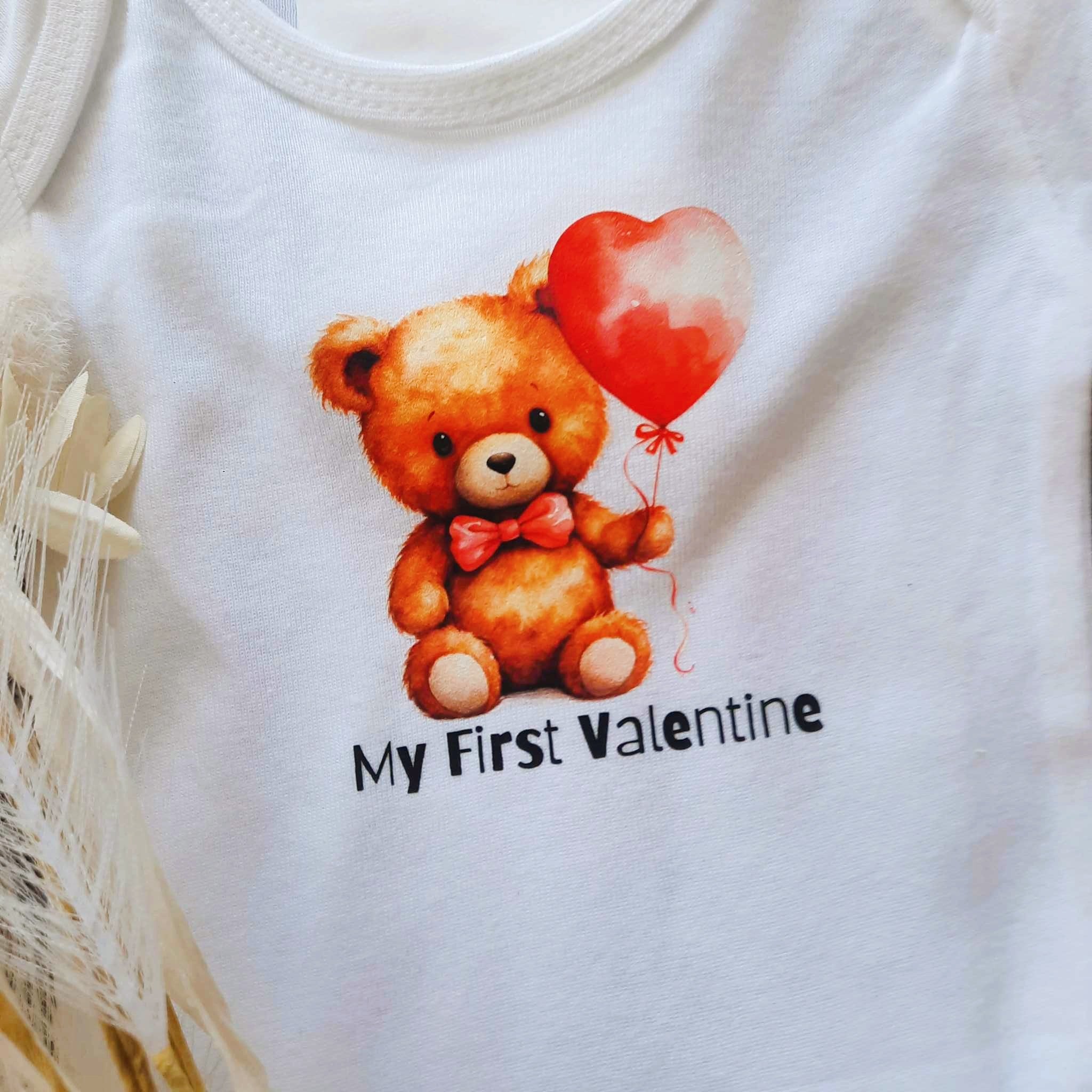 My First Valentine Bear and Heart Onesie
