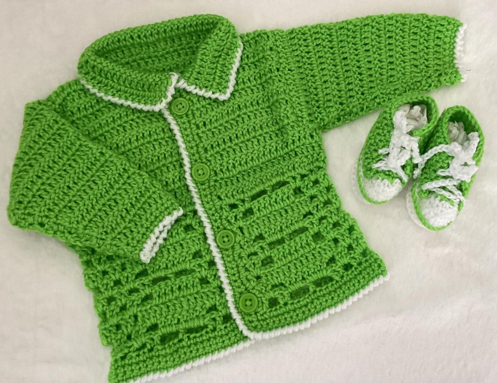 Hand Crochet Jacket and Sneaker Booties Hand Crochet Jacket and Sneaker Booties