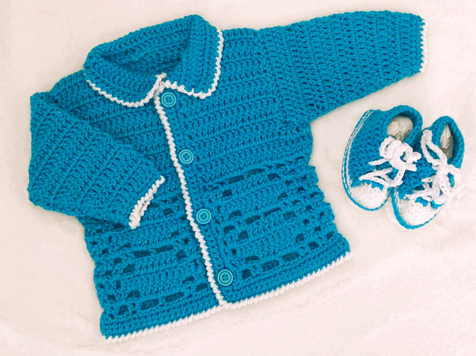 Hand Crochet Jacket and Sneaker Booties Hand Crochet Jacket and Sneaker Booties