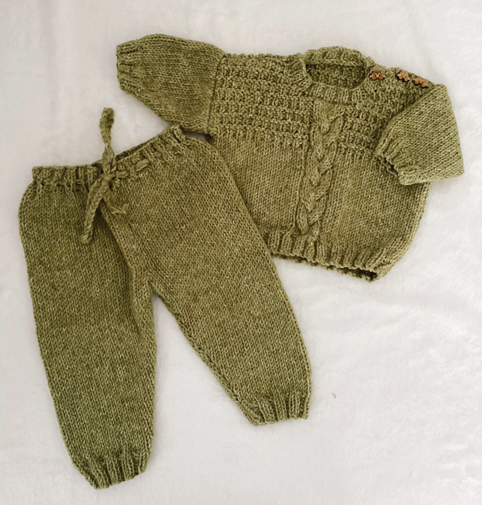 Handknitted Baby Cable Jumper and Pants