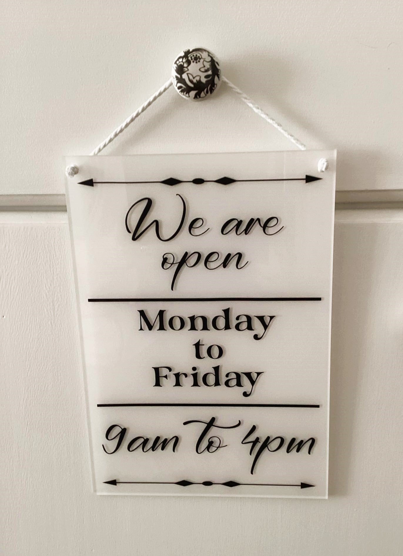 Acrylic Shop Hours Sign