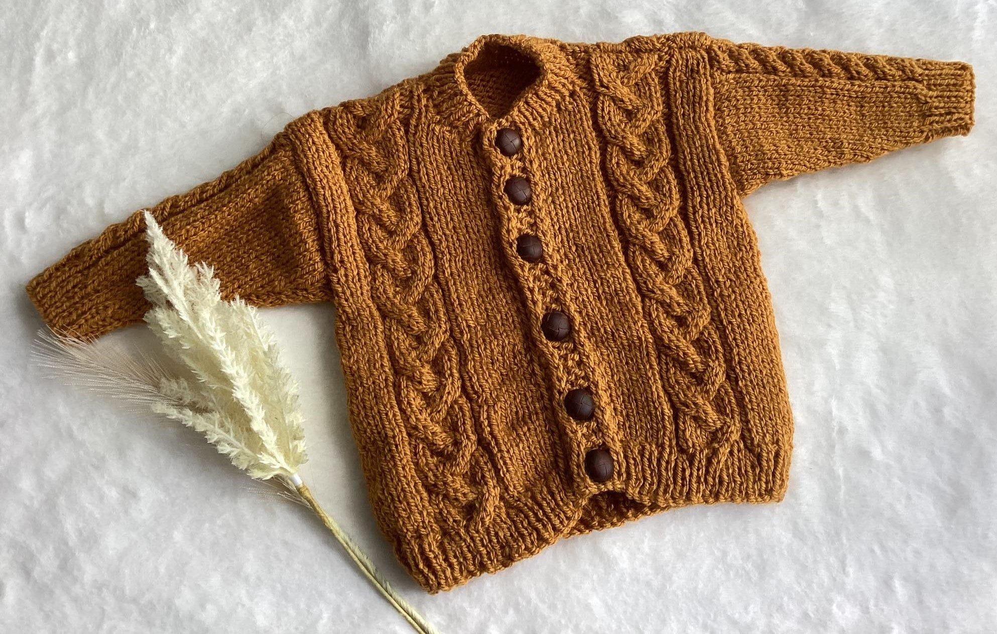 Handknitted Baby Mustard Cable Cardy and...